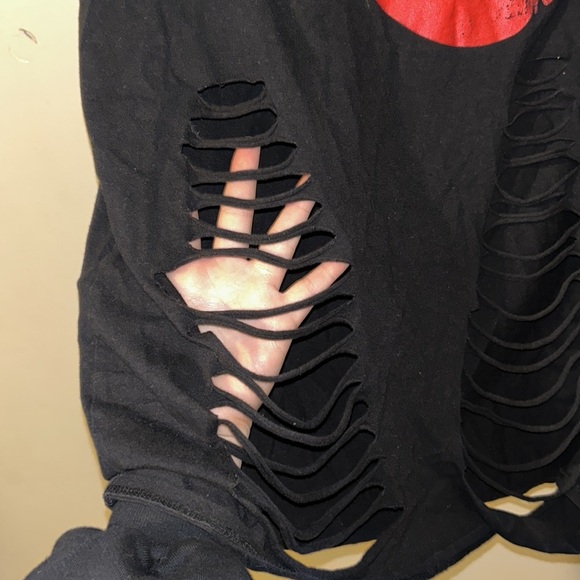 FASHION NOVA KISS LIPS DISTRESSED RIPPED LONG TEE PUNK SHIRT DRESS - Picture 4 of 8